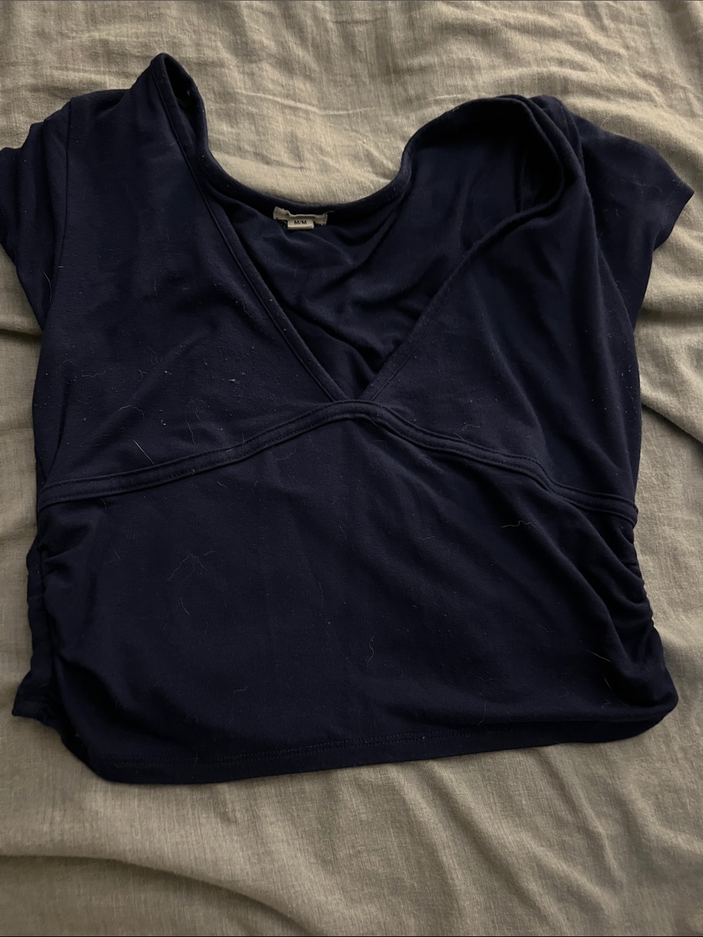 Garage Navy V-Neck Short Sleeve Crop Top